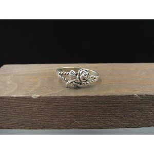 Size 8.75 Sterling Silver Braid Style Rose Flower Band Ring Vintage Statement